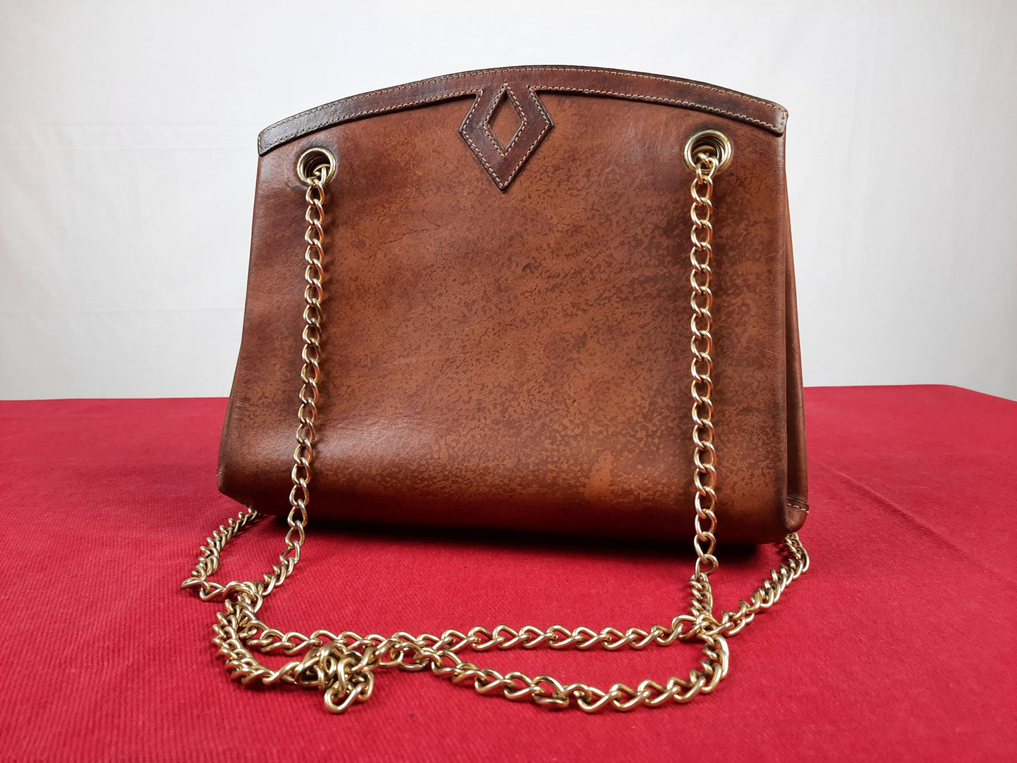 ERMANNO DAELLI Brown Leather Chain Hinge Women Bag, V.Good 8/10