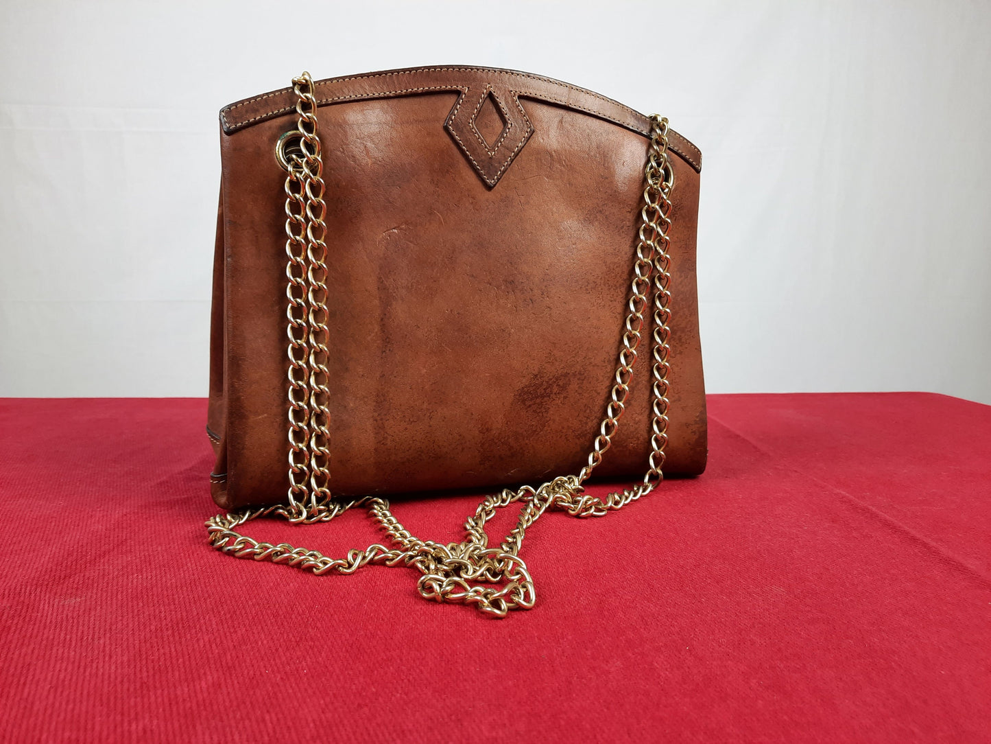ERMANNO DAELLI Brown Leather Chain Hinge Women Bag, V.Good 8/10