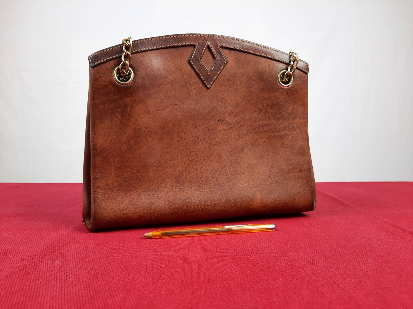 ERMANNO DAELLI Brown Leather Chain Hinge Women Bag, V.Good 8/10