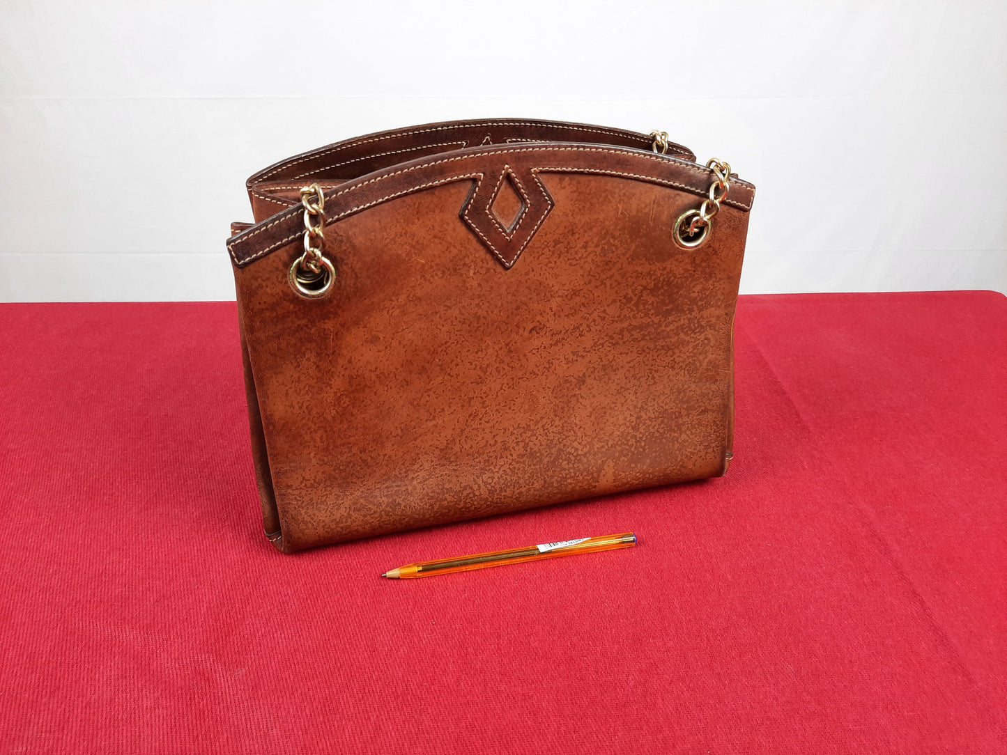 ERMANNO DAELLI Brown Leather Chain Hinge Women Bag, V.Good 8/10