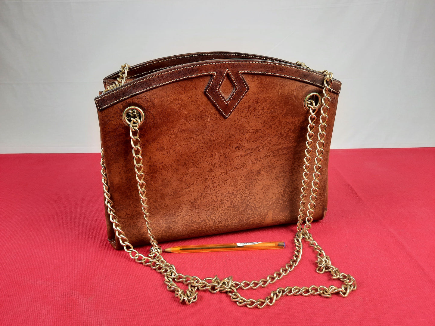 ERMANNO DAELLI Brown Leather Chain Hinge Women Bag, V.Good 8/10