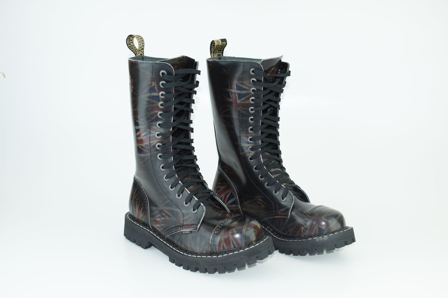 Steel Boots 15 Eyelets UK Flag Rub Off Size EU42, Excellent 10/10