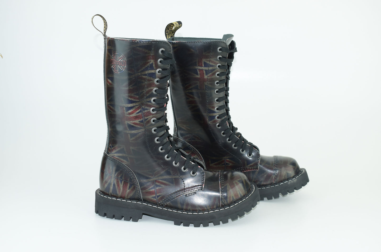 Steel Boots 15 Eyelets UK Flag Rub Off Size EU42, Excellent 10/10