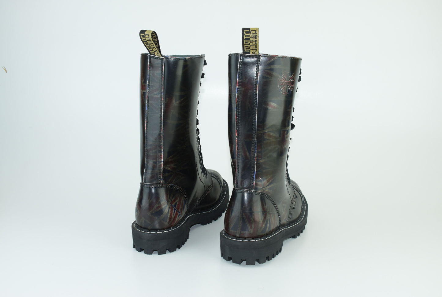 Steel Boots 15 Eyelets UK Flag Rub Off Size EU42, Excellent 10/10
