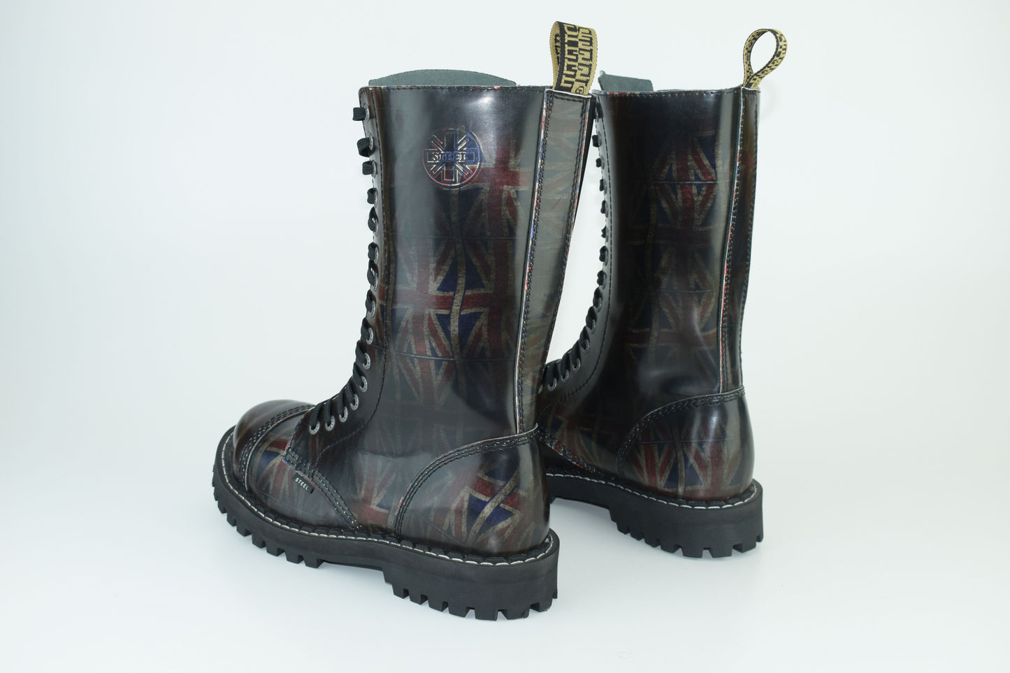 Steel Boots 15 Eyelets UK Flag Rub Off Size EU42, Excellent 10/10
