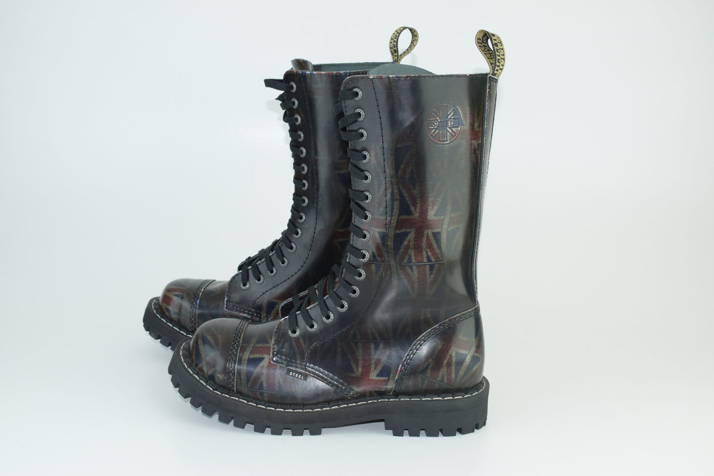 Steel Boots 15 Eyelets UK Flag Rub Off Size EU42, Excellent 10/10