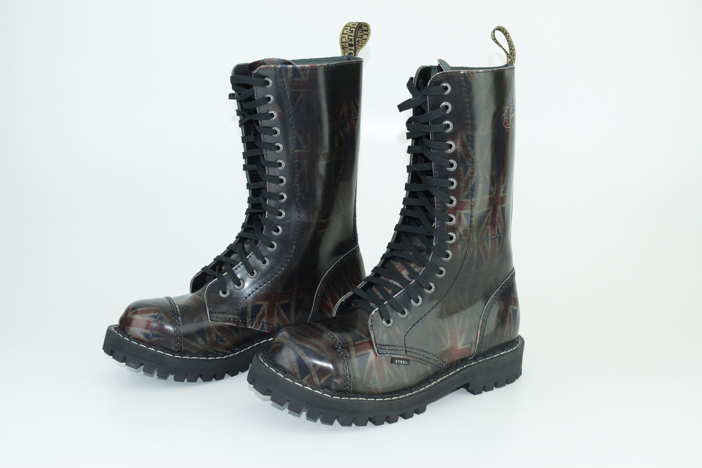Steel Boots 15 Eyelets UK Flag Rub Off Size EU42, Excellent 10/10