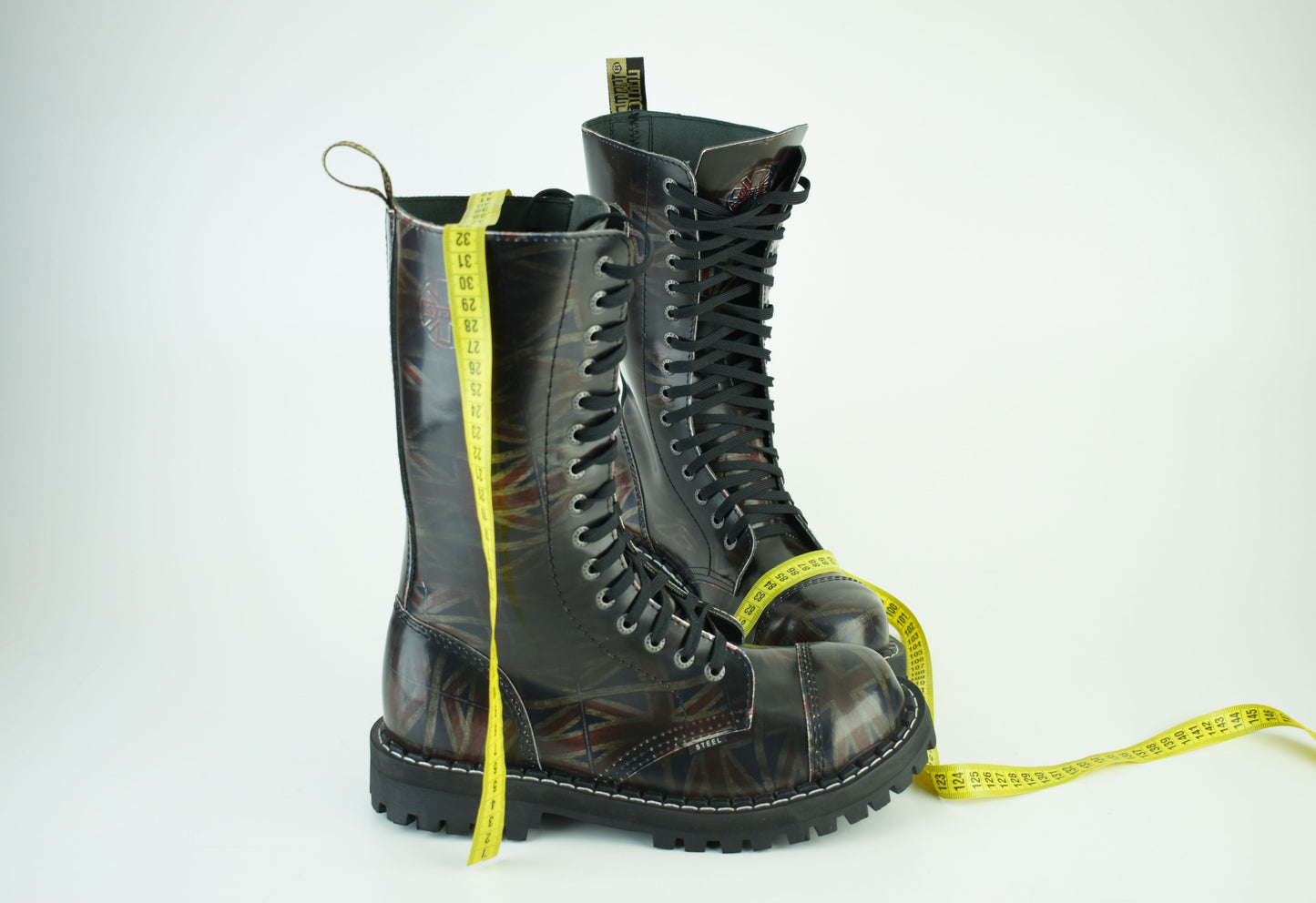 Steel Boots 15 Eyelets UK Flag Rub Off Size EU42, Excellent 10/10