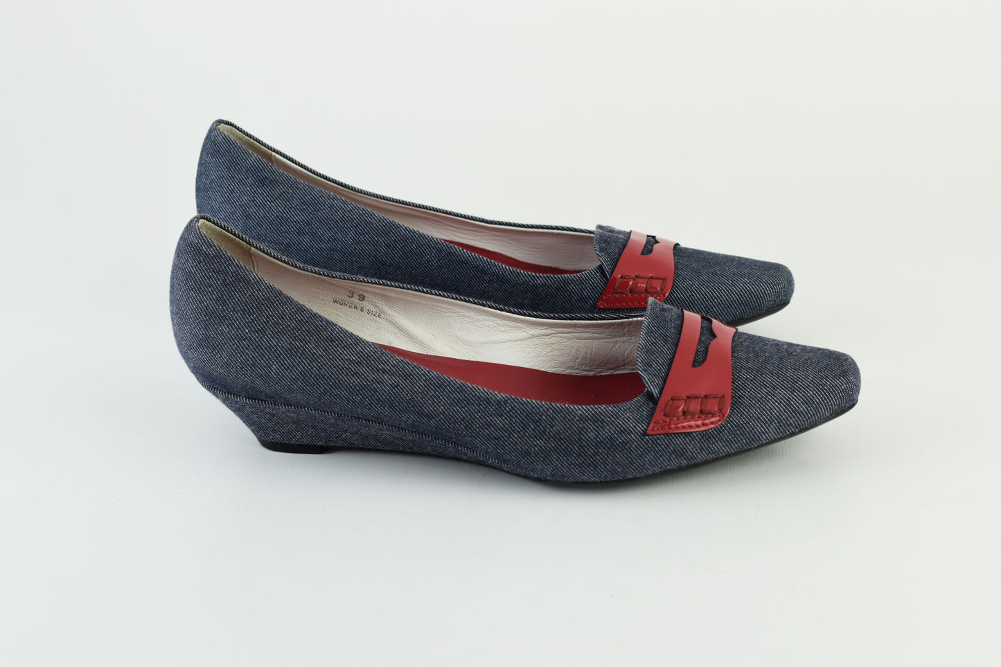 Tod’s Denim Red Wedge Women Pumps 3cm heel , Size EU 39, Excellent 9/10