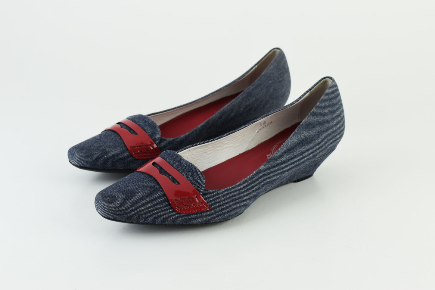Tod’s Denim Red Wedge Women Pumps 3cm heel , Size EU 39, Excellent 9/10