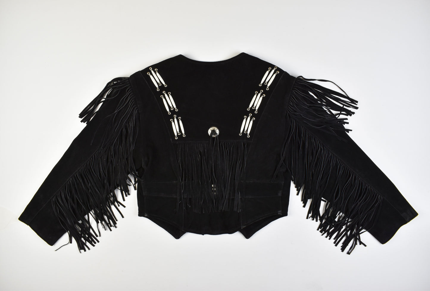 Running Bear Black Suede Western Motorcycle Jacket Size L, V.Good 8/10