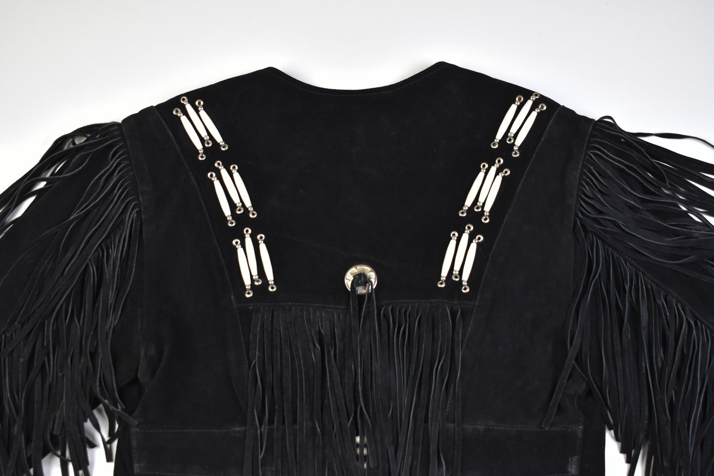 Running Bear Black Suede Western Motorcycle Jacket Size L, V.Good 8/10
