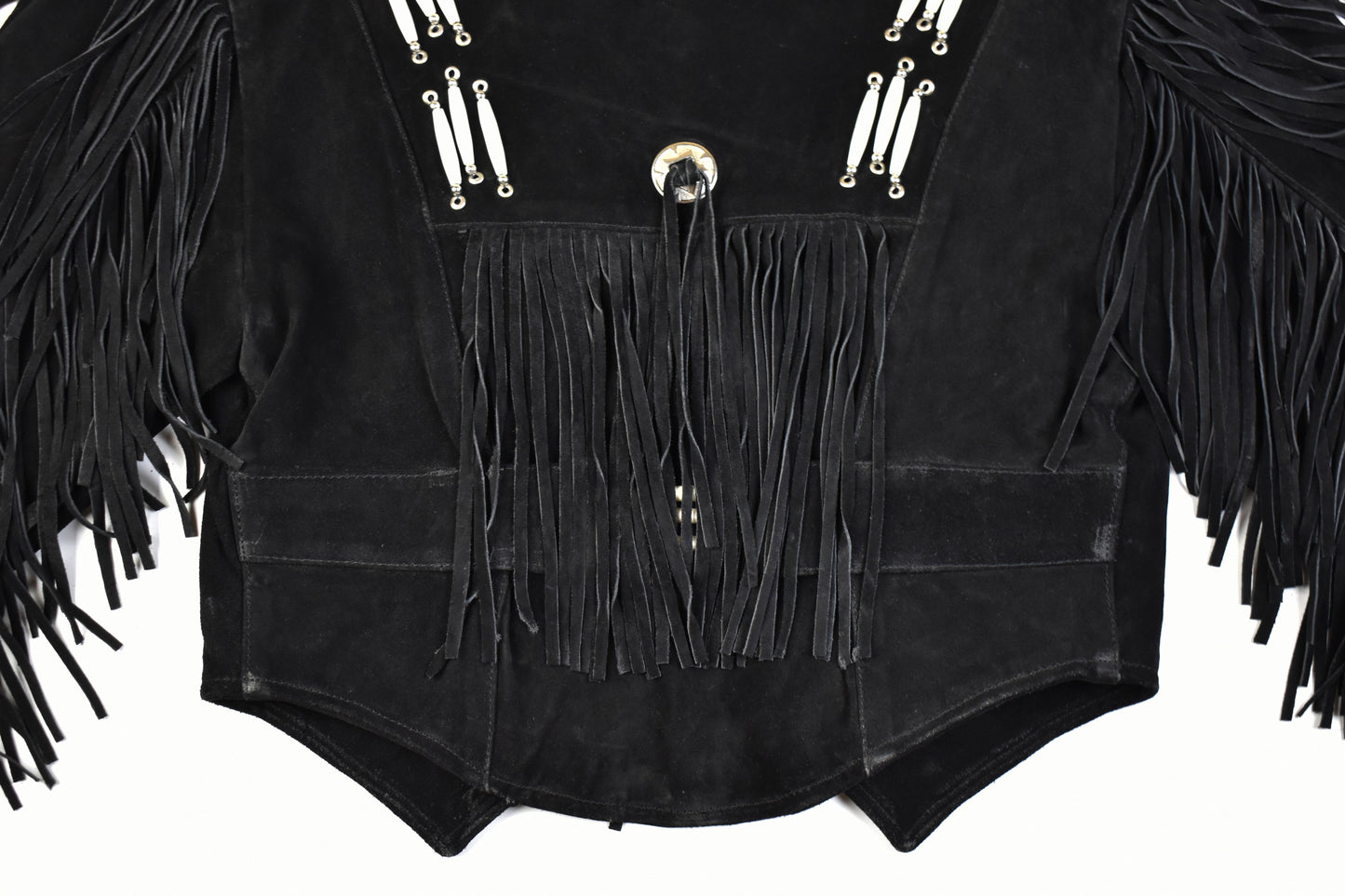 Running Bear Black Suede Western Motorcycle Jacket Size L, V.Good 8/10