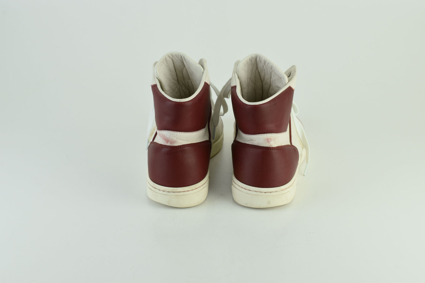 Gucci GG 363731 Interlocking white & burgundy Leather High Top Men Sneakers, Size EU 40.5, Good 6/10
