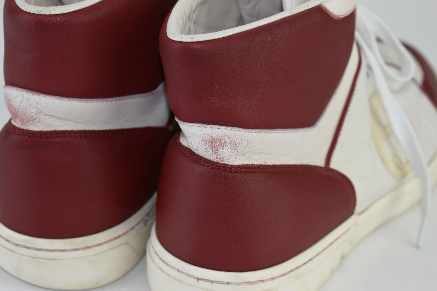 Gucci GG 363731 Interlocking white & burgundy Leather High Top Men Sneakers, Size EU 40.5, Good 6/10