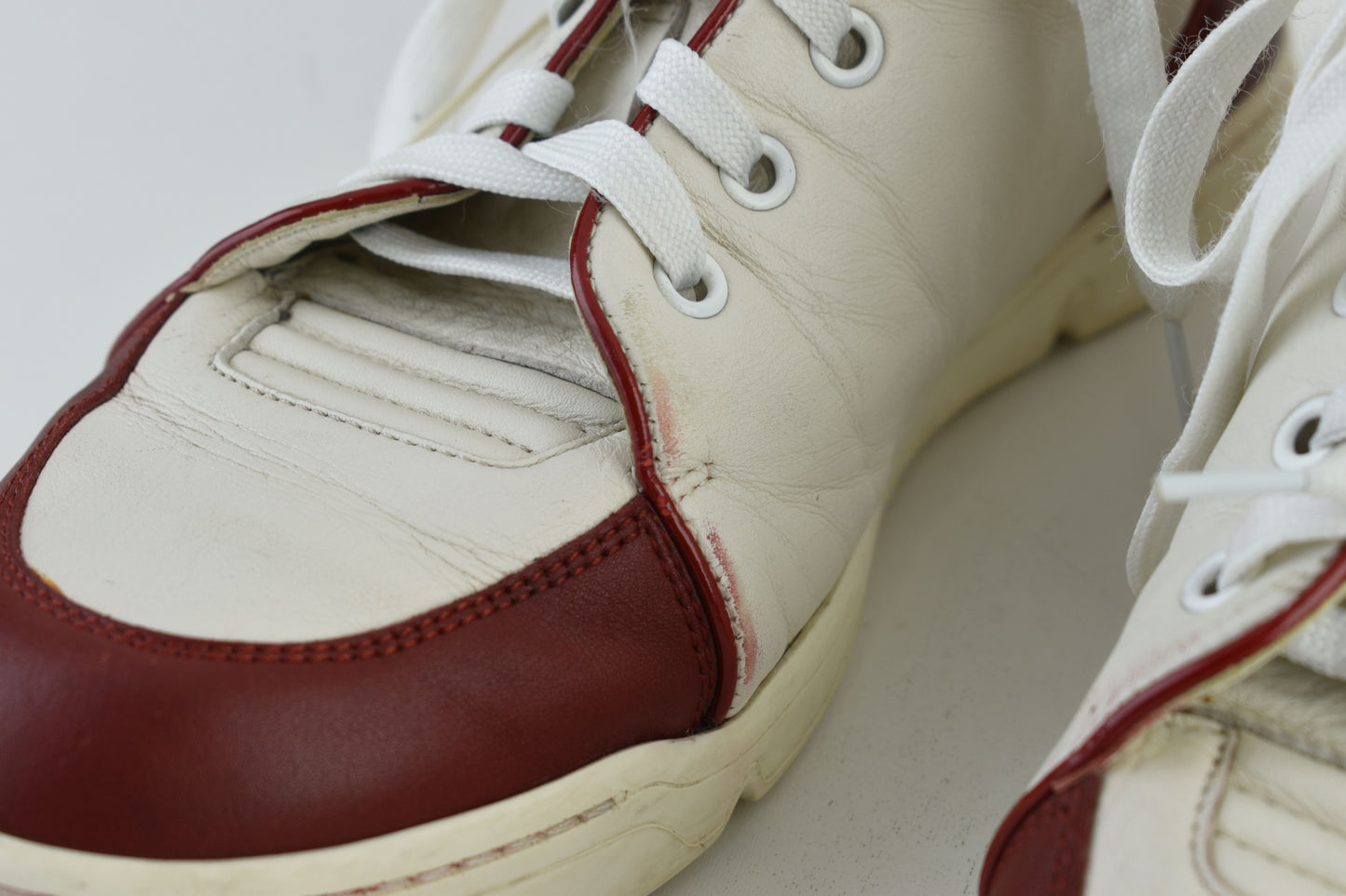 Gucci GG 363731 Interlocking white & burgundy Leather High Top Men Sneakers, Size EU 40.5, Good 6/10