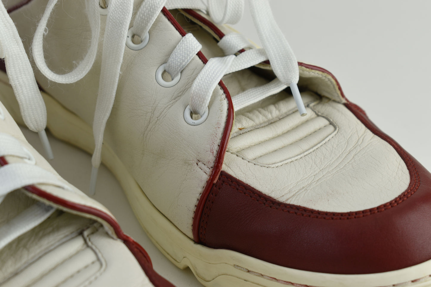 Gucci GG 363731 Interlocking white & burgundy Leather High Top Men Sneakers, Size EU 40.5, Good 6/10