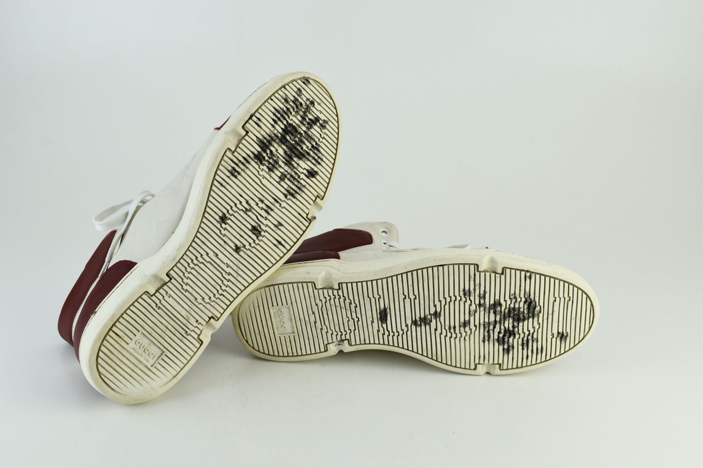 Gucci GG 363731 Interlocking white & burgundy Leather High Top Men Sneakers, Size EU 40.5, Good 6/10