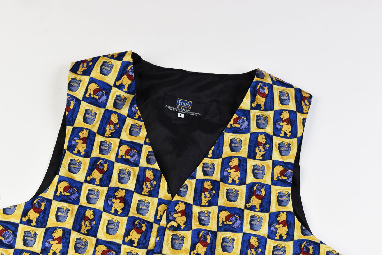 90s Disney Winnie Pooh "Tie Rack" Teddy Bear Silk Vest Size L, Excellent 9/10
