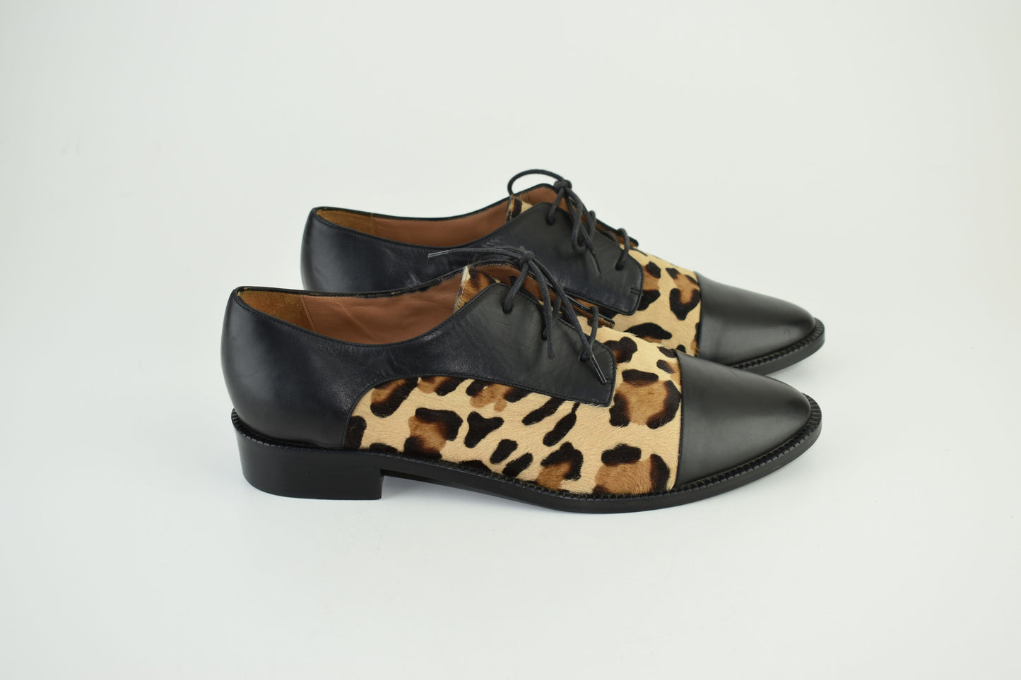 CAREL Leather Lace Up Leopard Print Women Derby Black Size EU 40.5, Excellent 9/10