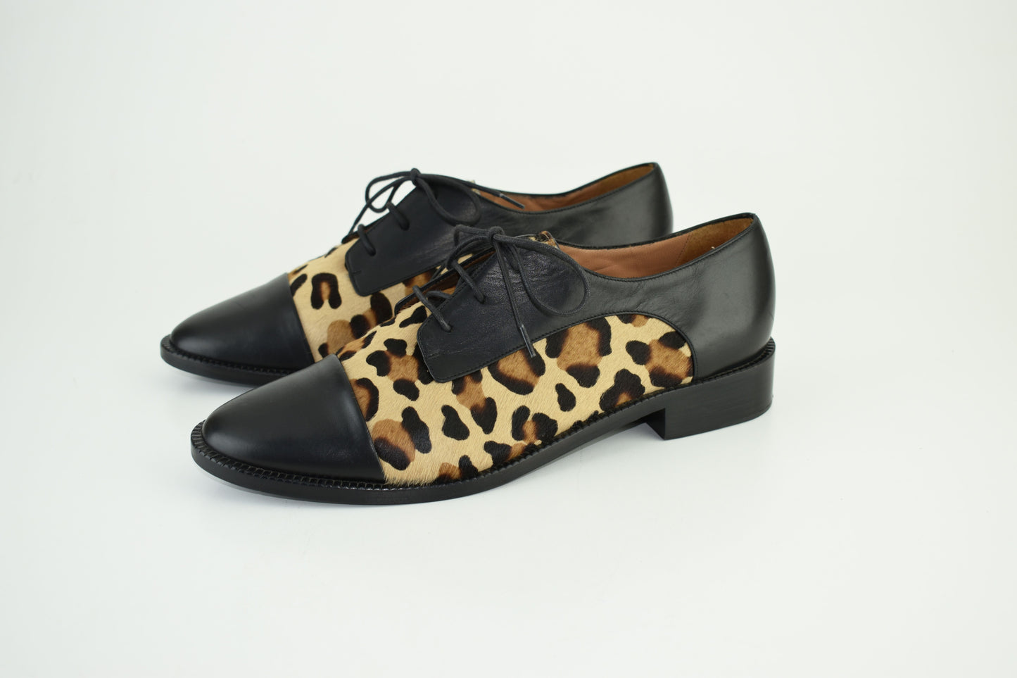 CAREL Leather Lace Up Leopard Print Women Derby Black Size EU 40.5, Excellent 9/10