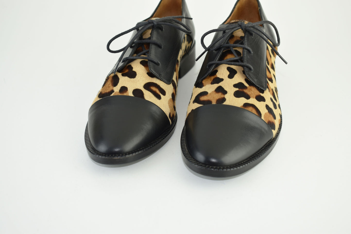 CAREL Leather Lace Up Leopard Print Women Derby Black Size EU 40.5, Excellent 9/10