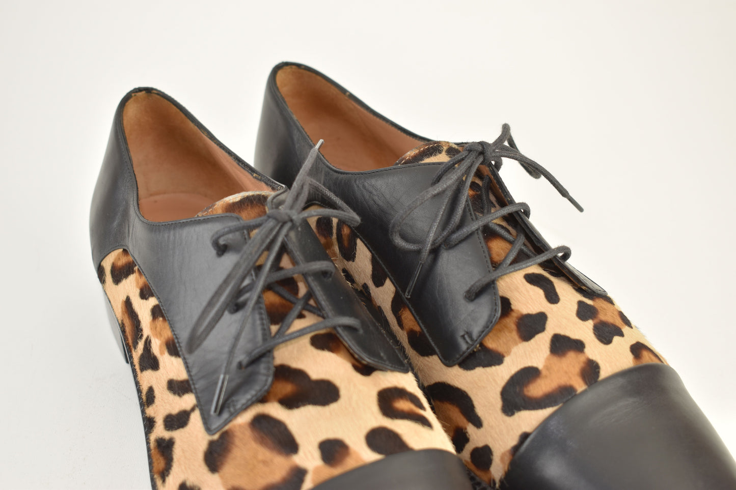 CAREL Leather Lace Up Leopard Print Women Derby Black Size EU 40.5, Excellent 9/10