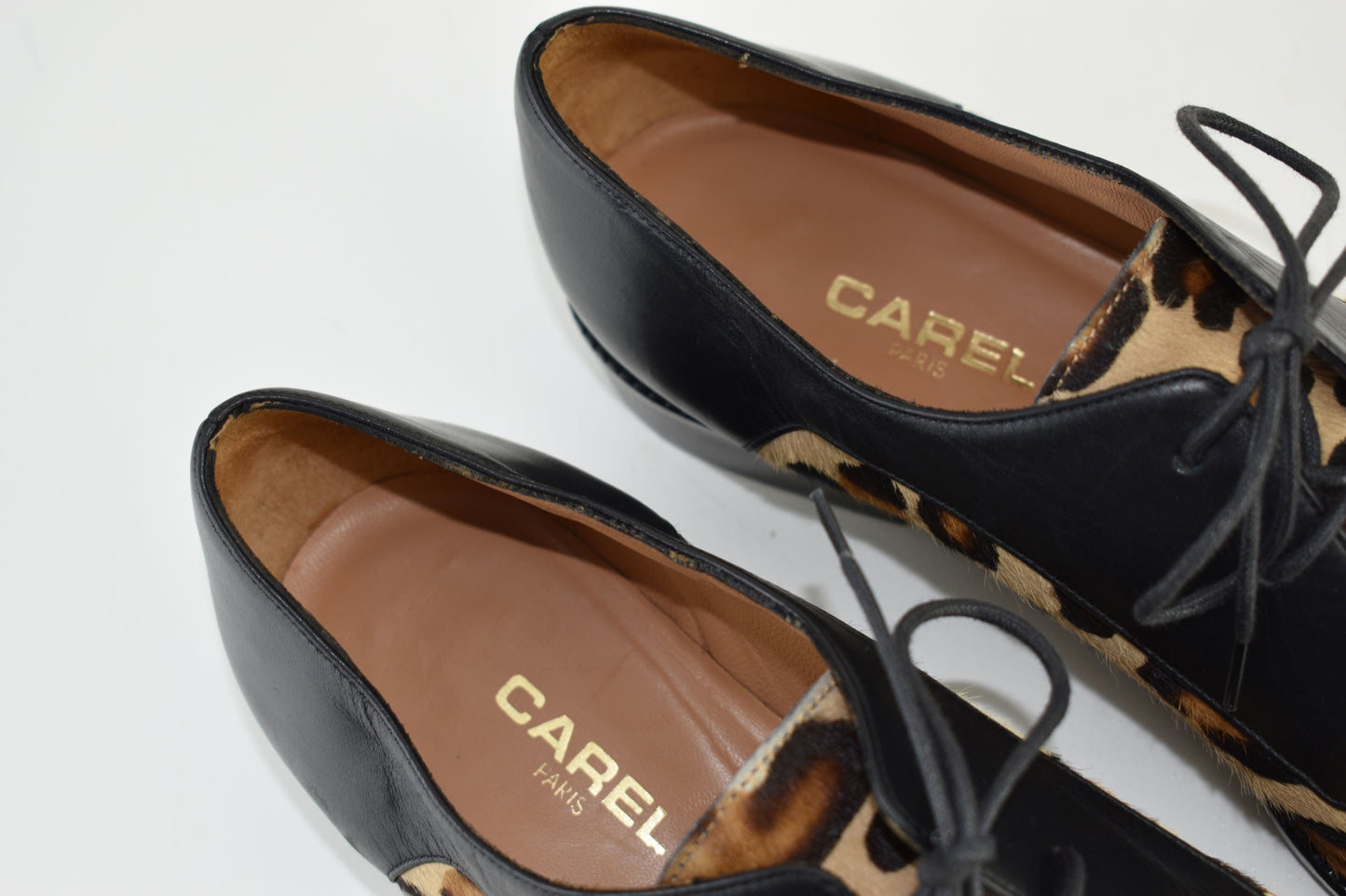 CAREL Leather Lace Up Leopard Print Women Derby Black Size EU 40.5, Excellent 9/10