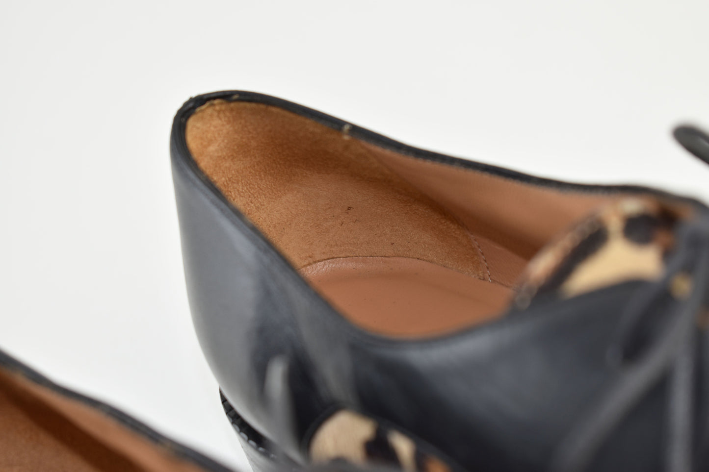 CAREL Leather Lace Up Leopard Print Women Derby Black Size EU 40.5, Excellent 9/10