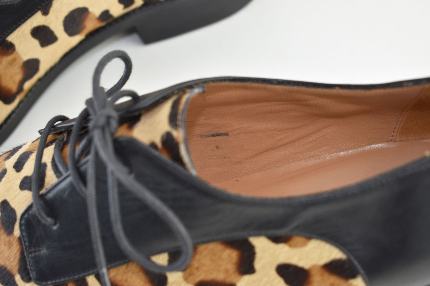CAREL Leather Lace Up Leopard Print Women Derby Black Size EU 40.5, Excellent 9/10