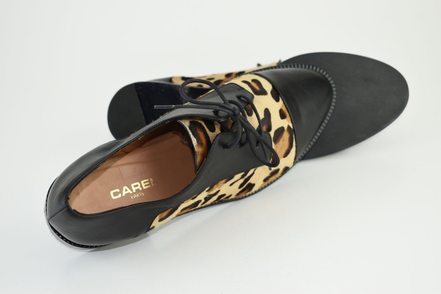 CAREL Leather Lace Up Leopard Print Women Derby Black Size EU 40.5, Excellent 9/10