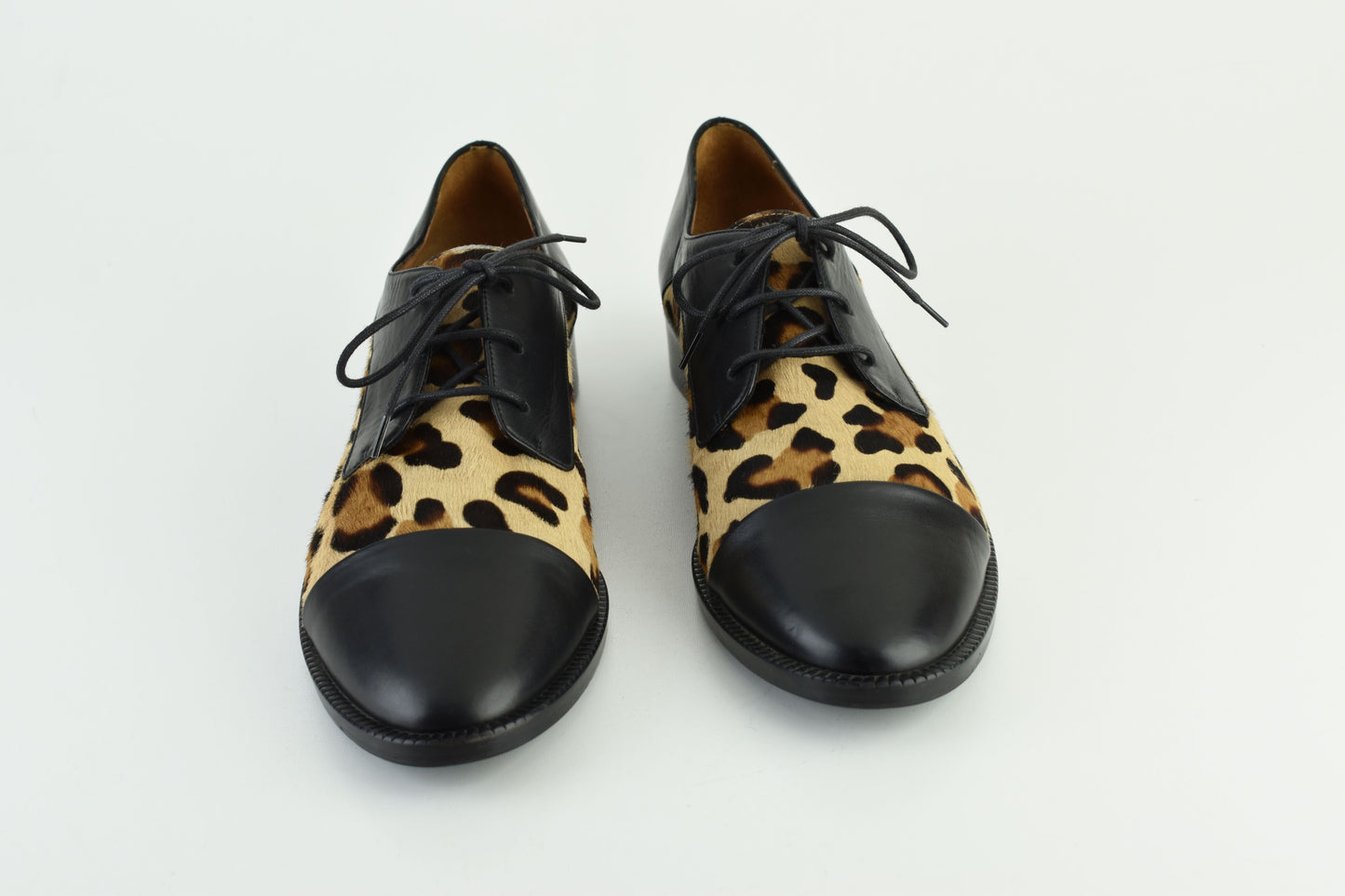 CAREL Leather Lace Up Leopard Print Women Derby Black Size EU 40.5, Excellent 9/10