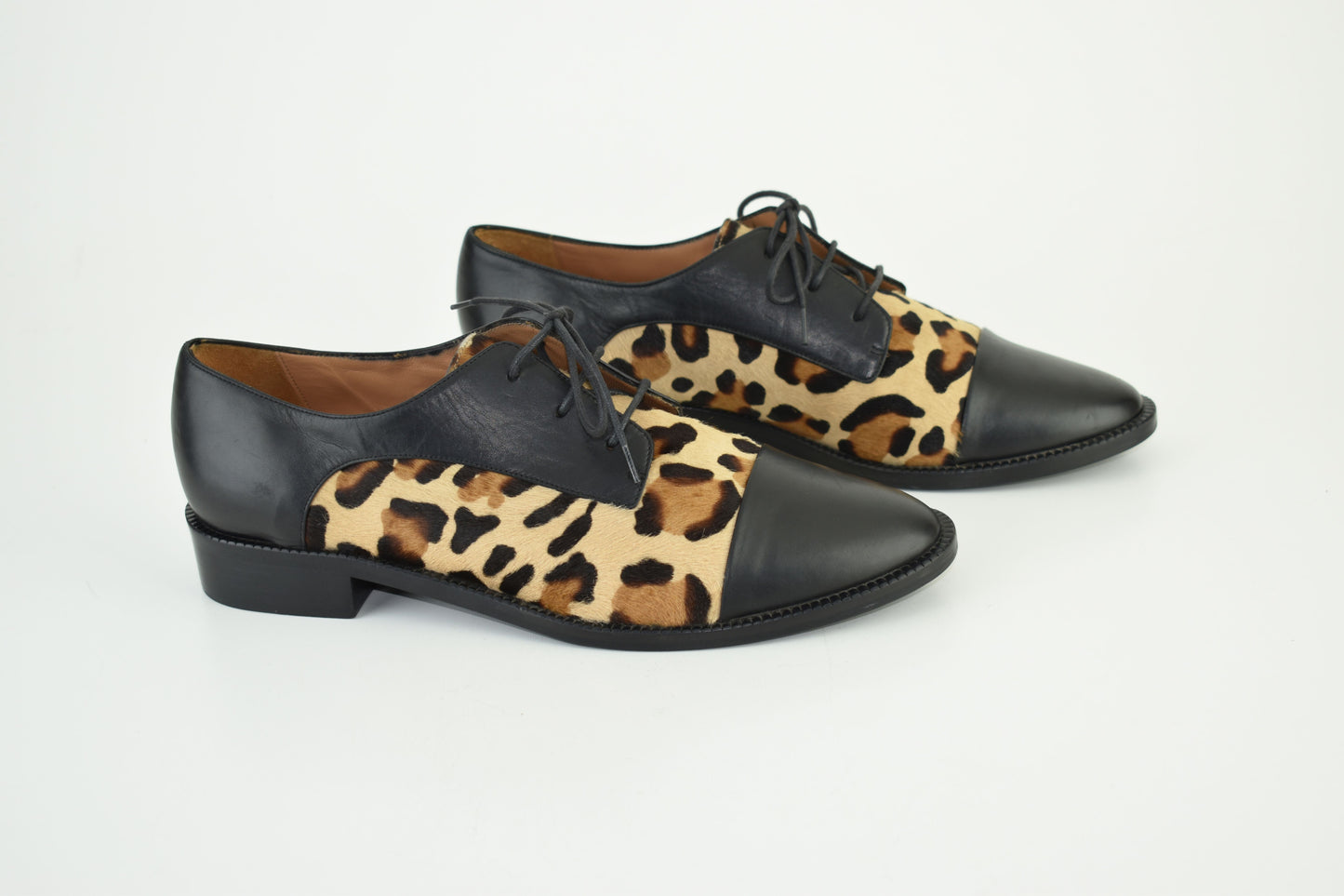 CAREL Leather Lace Up Leopard Print Women Derby Black Size EU 40.5, Excellent 9/10