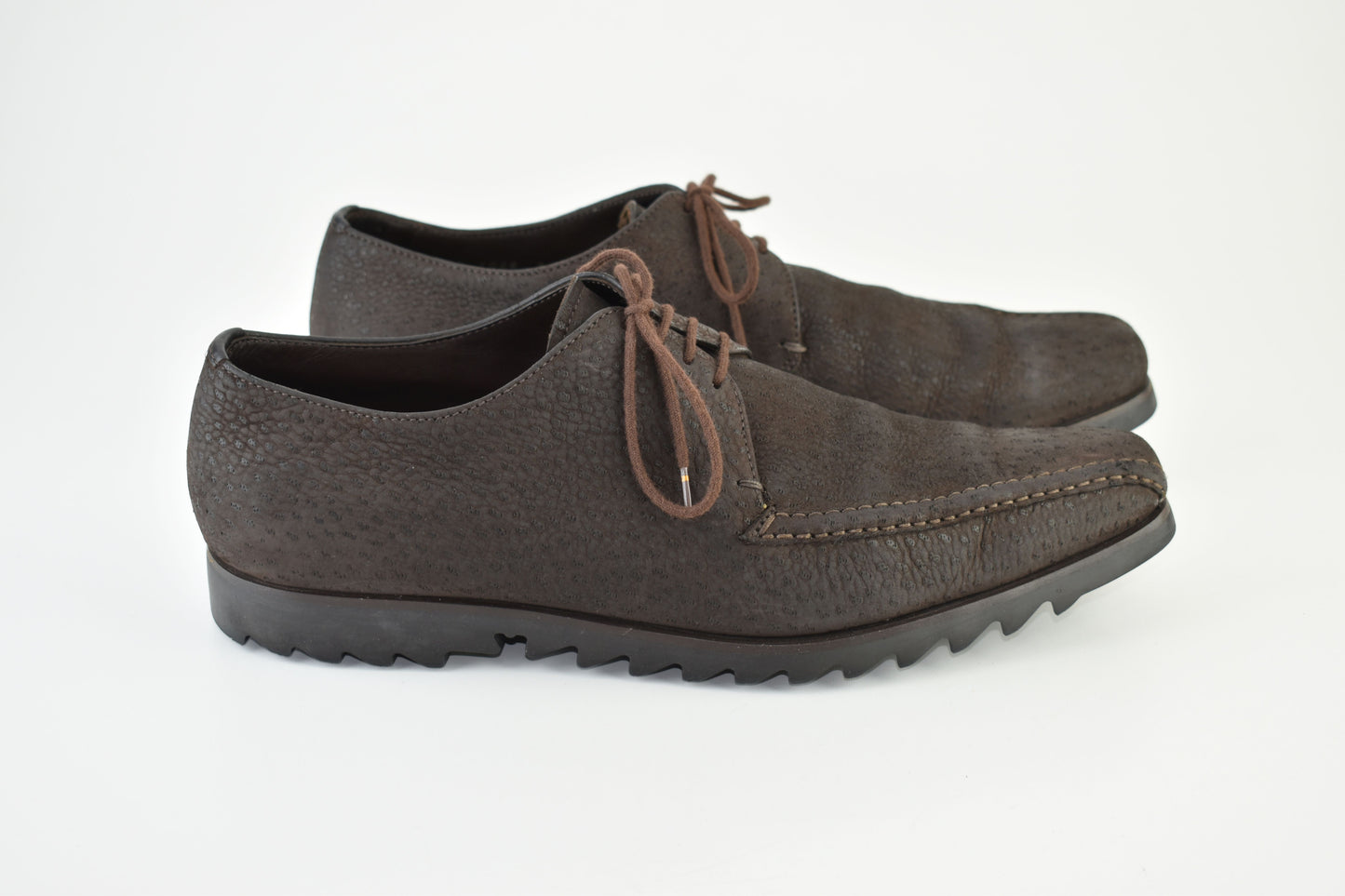 Prada 2E1049 Sawtooth Lug Sole Derby Men Brown Shoes, Size EU42, V.Good 8/10