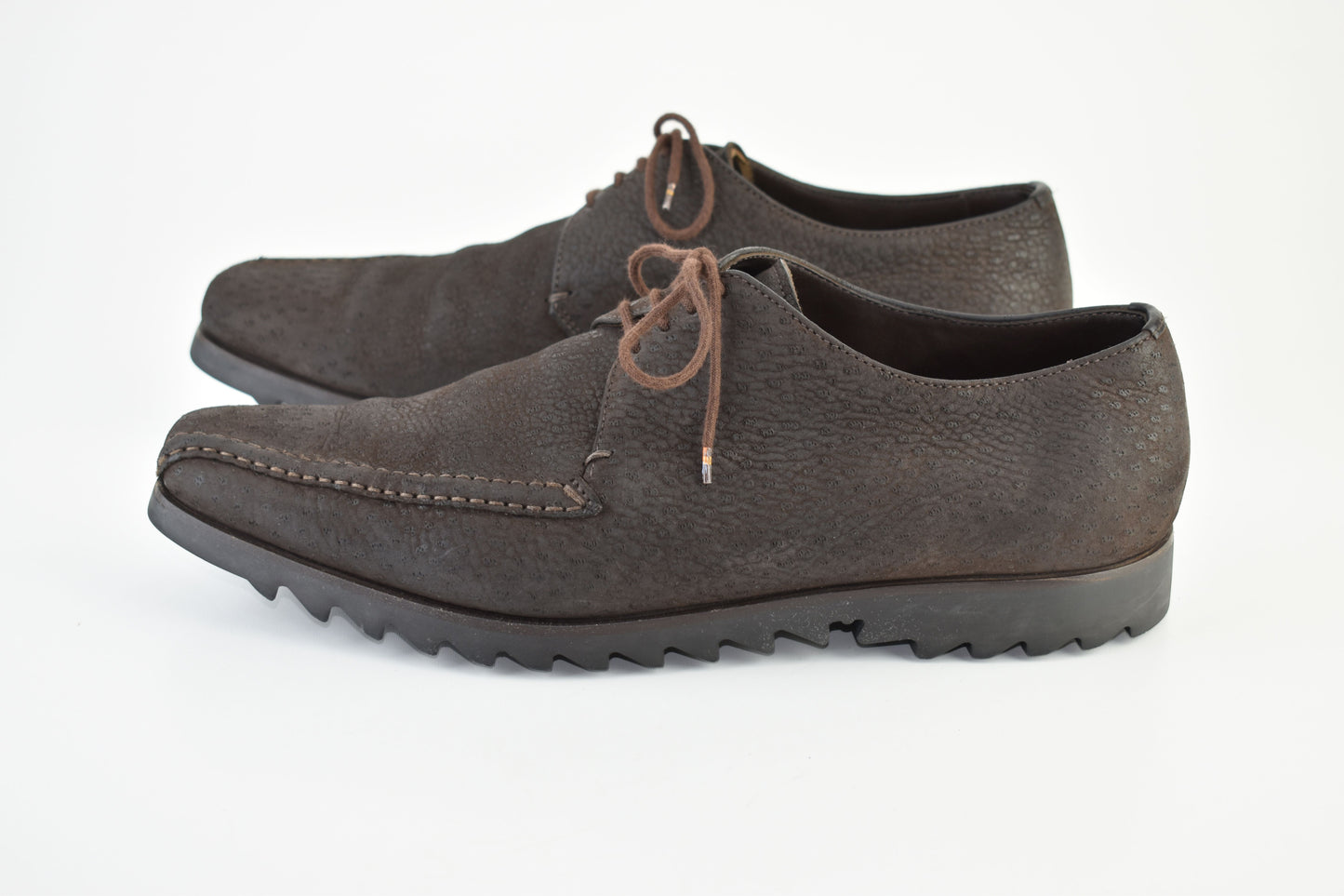 Prada 2E1049 Sawtooth Lug Sole Derby Men Brown Shoes, Size EU42, V.Good 8/10