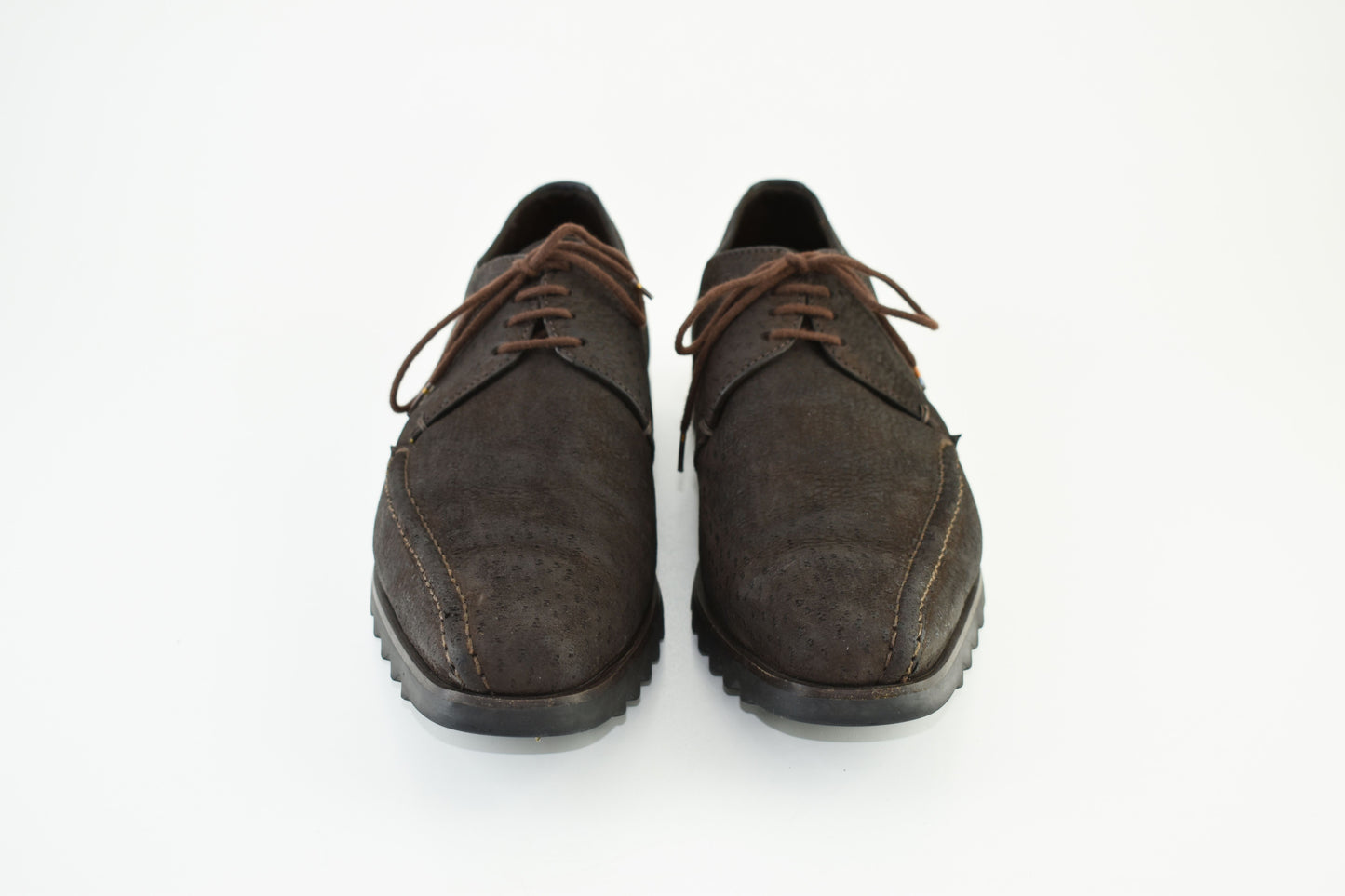 Prada 2E1049 Sawtooth Lug Sole Derby Men Brown Shoes, Size EU42, V.Good 8/10