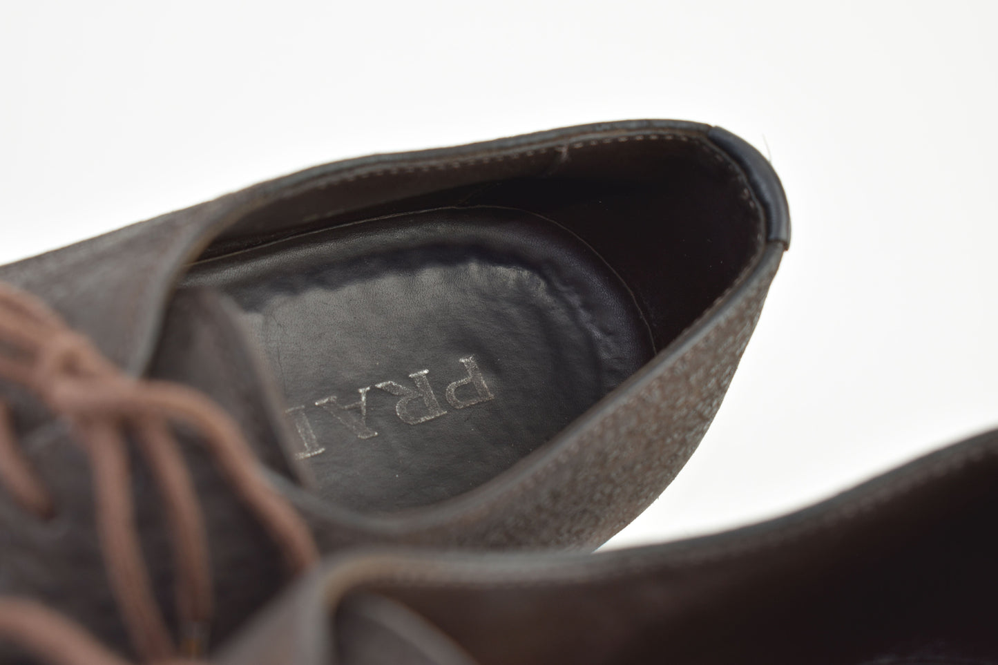Prada 2E1049 Sawtooth Lug Sole Derby Men Brown Shoes, Size EU42, V.Good 8/10