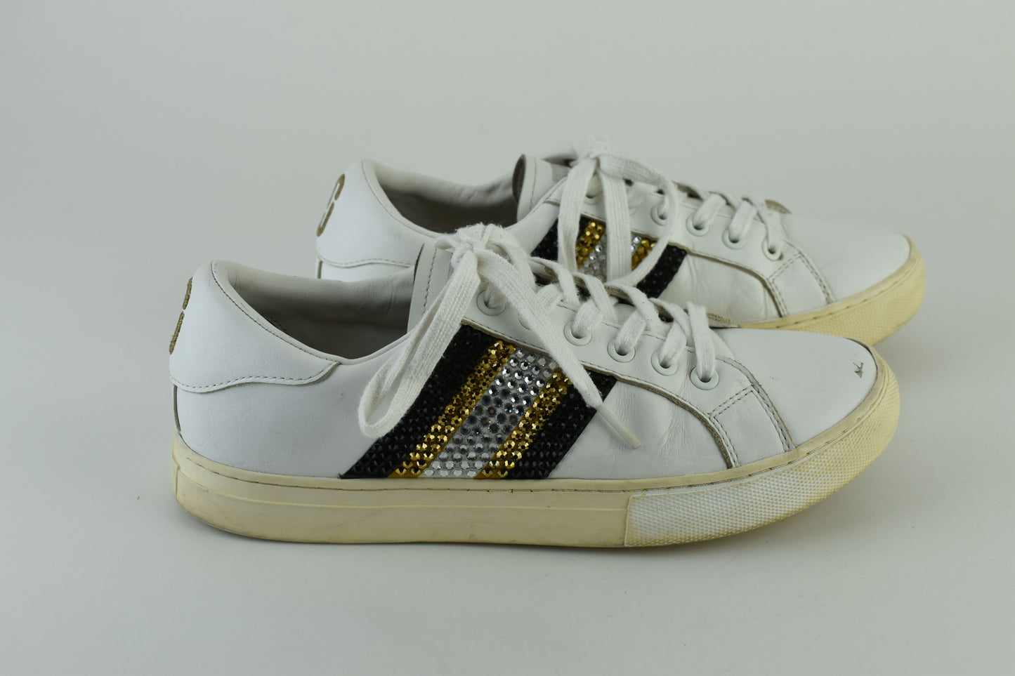 MARC JACOBS Women Low Top Crystals Leather Sneakers Size EU 39, Good 6/10