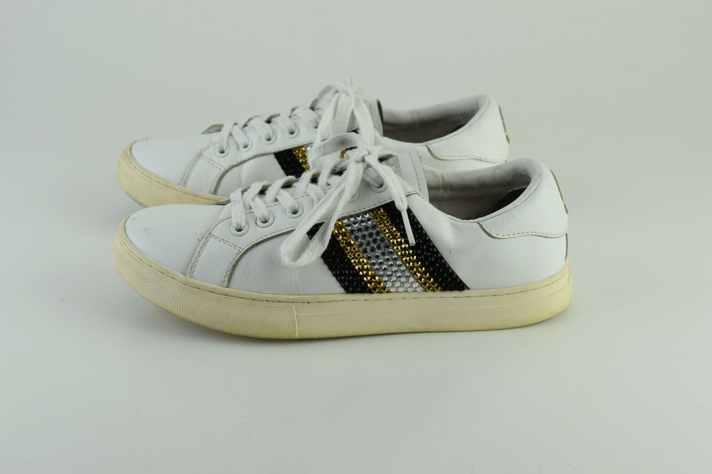 MARC JACOBS Women Low Top Crystals Leather Sneakers Size EU 39, Good 6/10