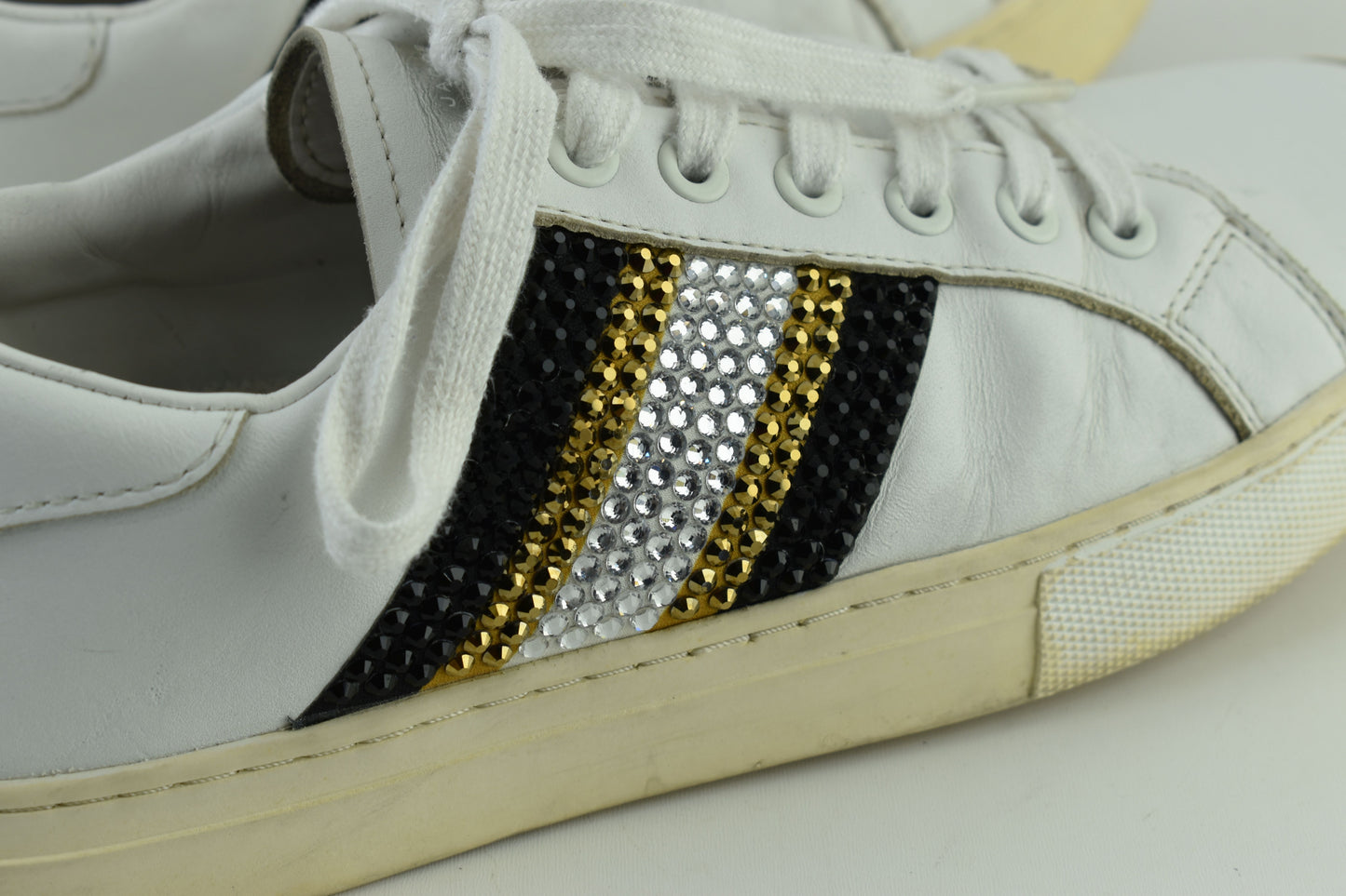 MARC JACOBS Women Low Top Crystals Leather Sneakers Size EU 39, Good 6/10
