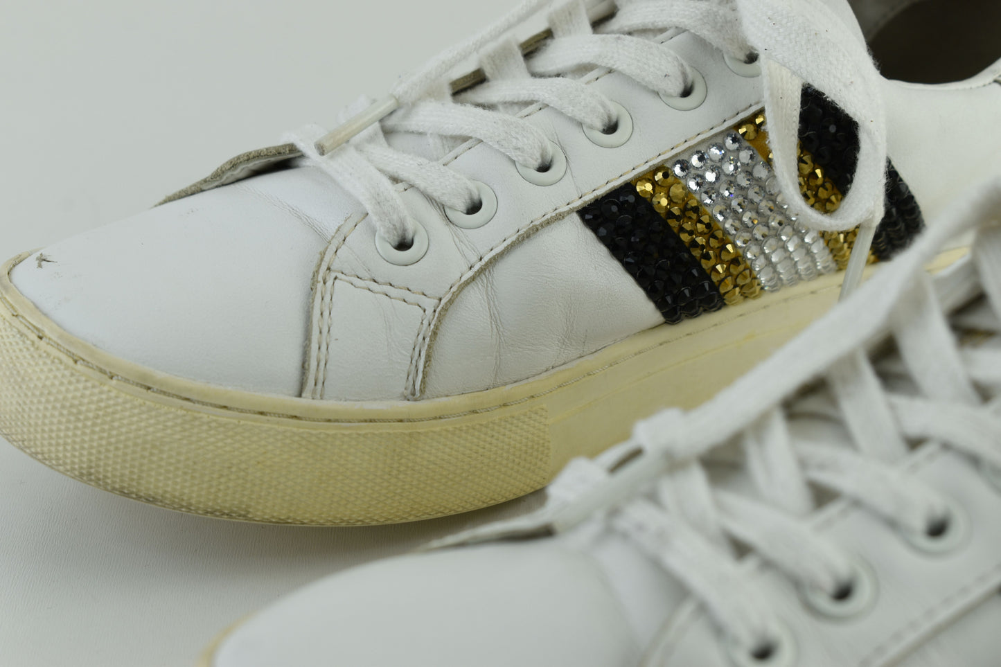 MARC JACOBS Women Low Top Crystals Leather Sneakers Size EU 39, Good 6/10