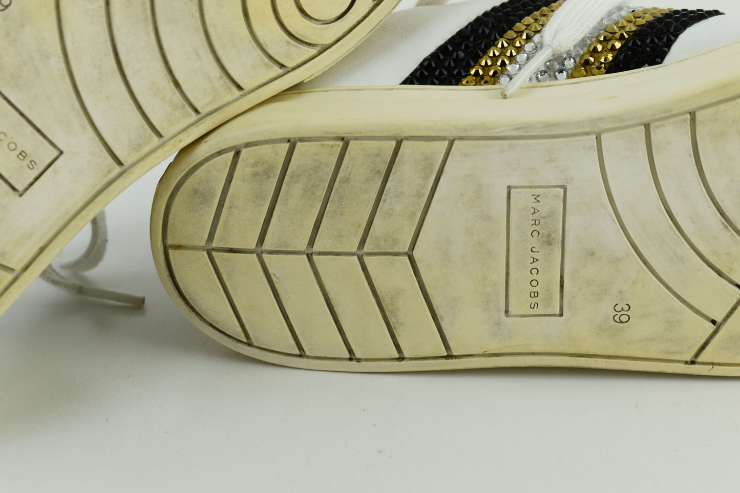 MARC JACOBS Women Low Top Crystals Leather Sneakers Size EU 39, Good 6/10