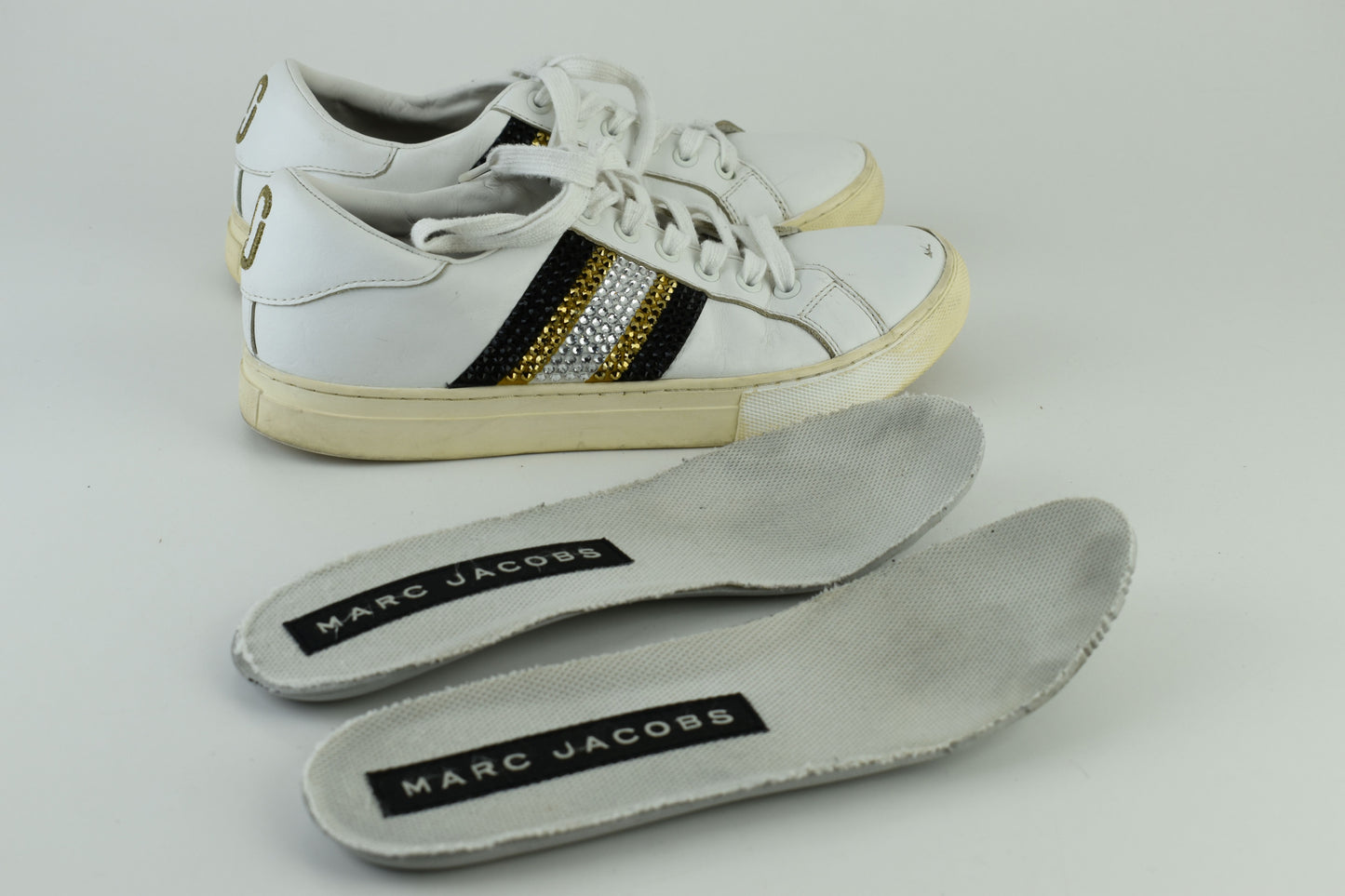 MARC JACOBS Women Low Top Crystals Leather Sneakers Size EU 39, Good 6/10