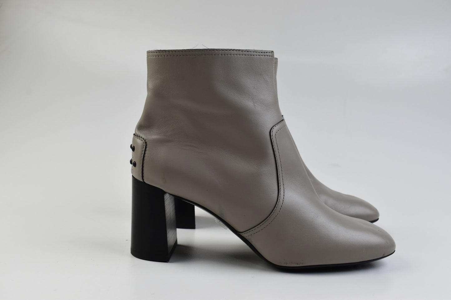 Tod's Grey Women Leather Block Heel Ankle Boots Size 40.5, Excellent 9/10