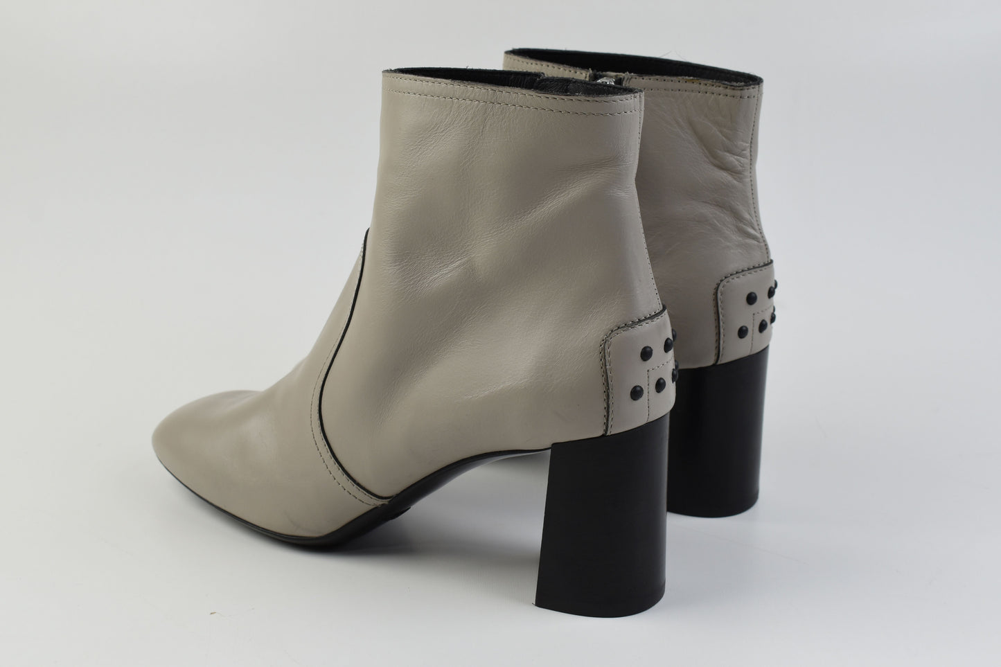 Tod's Grey Women Leather Block Heel Ankle Boots Size 40.5, Excellent 9/10