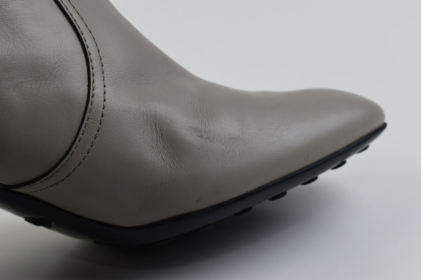 Tod's Grey Women Leather Block Heel Ankle Boots Size 40.5, Excellent 9/10