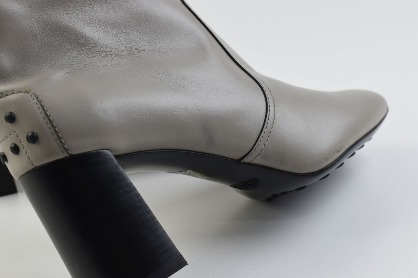 Tod's Grey Women Leather Block Heel Ankle Boots Size 40.5, Excellent 9/10