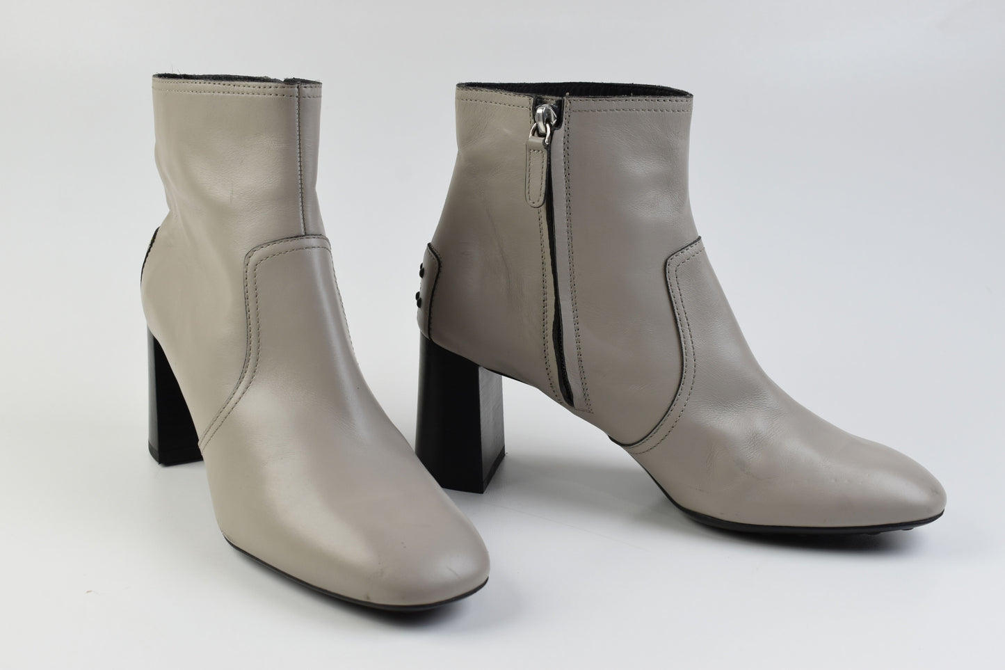 Tod's Grey Women Leather Block Heel Ankle Boots Size 40.5, Excellent 9/10