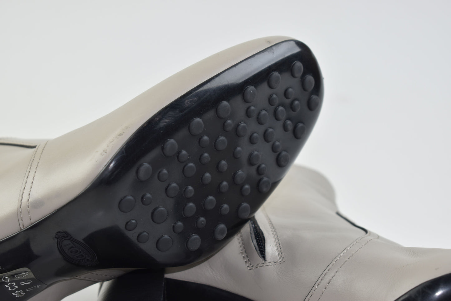 Tod's Grey Women Leather Block Heel Ankle Boots Size 40.5, Excellent 9/10