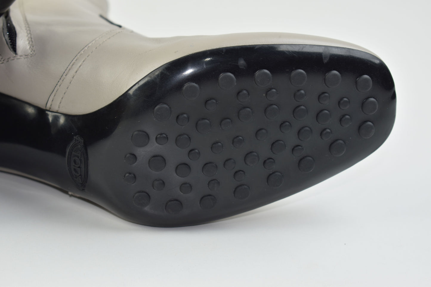 Tod's Grey Women Leather Block Heel Ankle Boots Size 40.5, Excellent 9/10
